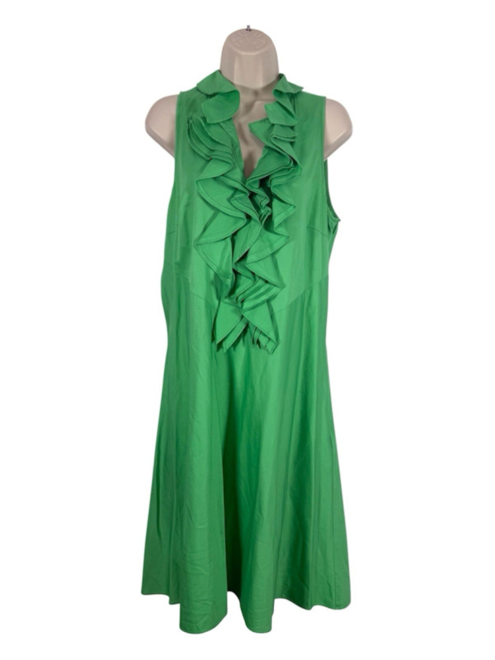 Lauren Ralph Lauren Ruffled Sleeveless A-line Dress 14 Women Green Cotton Preppy